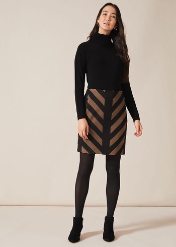 Phase Eight Mirren Chevron Skirts Black/Brown Canada | FCRYLT-287